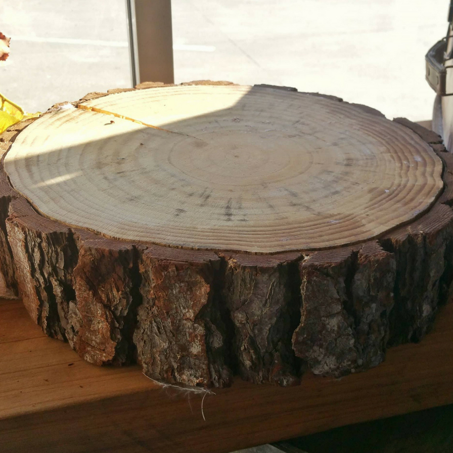 Rustic Natural Wooden Cake Stand w/ Bark